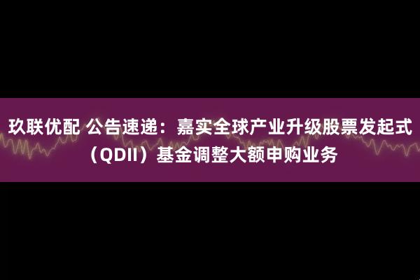 玖联优配 公告速递：嘉实全球产业升级股票发起式（QDII）基金调整大额申购业务