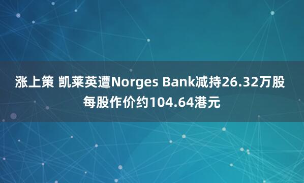 涨上策 凯莱英遭Norges Bank减持26.32万股 每股作价约104.64港元